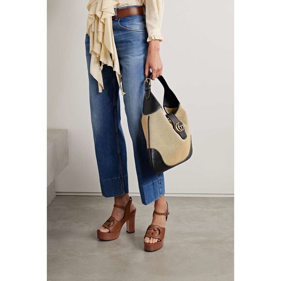 Gucci Cutout Interlocking G 36.5/ US 6.5 Platform Sandal Dark Brown Leather NIB - Picture 4 of 15